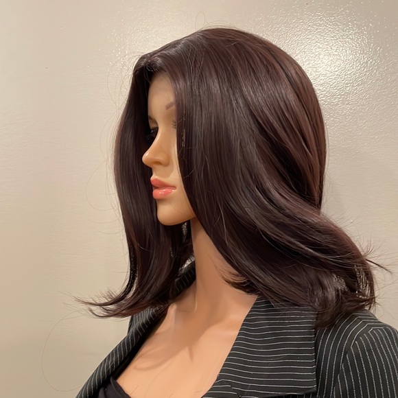 NWT 12-14” rich brown shoulder length straight wig center parting volume bob wig - Picture 8 of 16